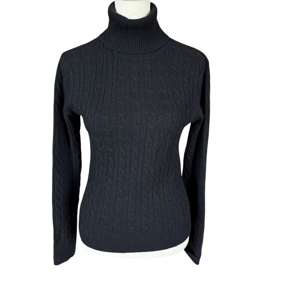 Aqua black long sleeve pullover cashmere turtleneck sweater women's size small - Picture 1 of 7
